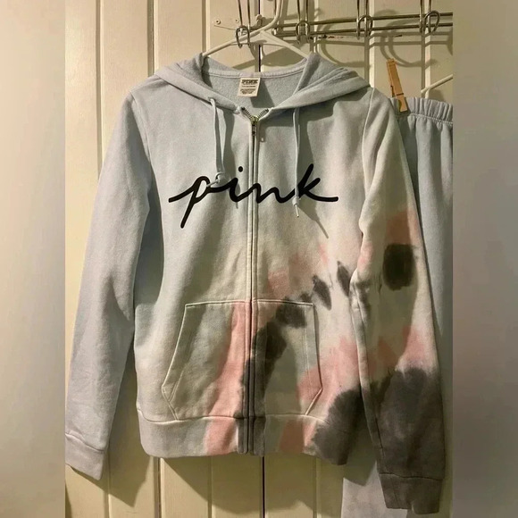 Vs pink tie dye small hoodie and X-small joggers like new - Picture 1 of 7